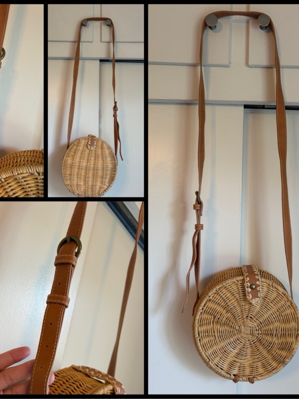 Round Woven Crossbody Bag in Natural/Tan GUC